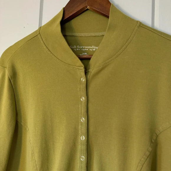 Soft Surroundings Northport Jacket Snap Button Up Long Green Cardigan Size L - Picture 4 of 9